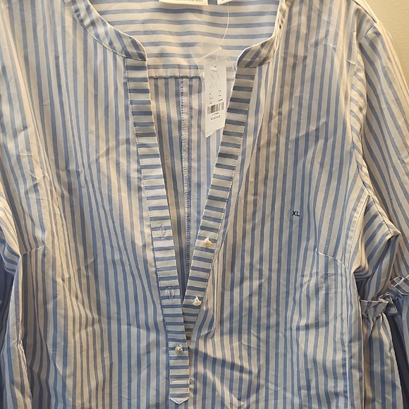 Zara Striped Blue and White Blouse with Ruffled Sleeves - Picture 4 of 10